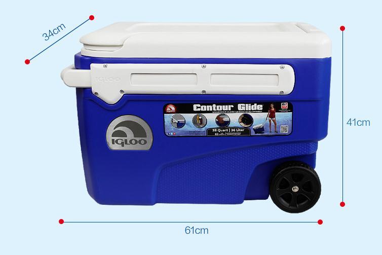 Термоконтейнер с ручкой на колесах Igloo Contour Glide 38 (размеры)